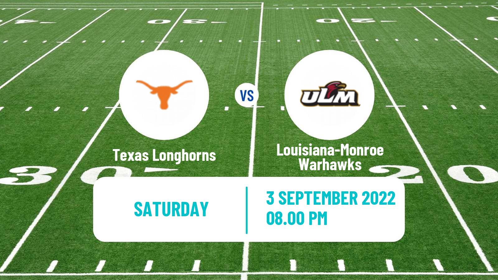 American football NCAA College Football Texas Longhorns - Louisiana-Monroe Warhawks