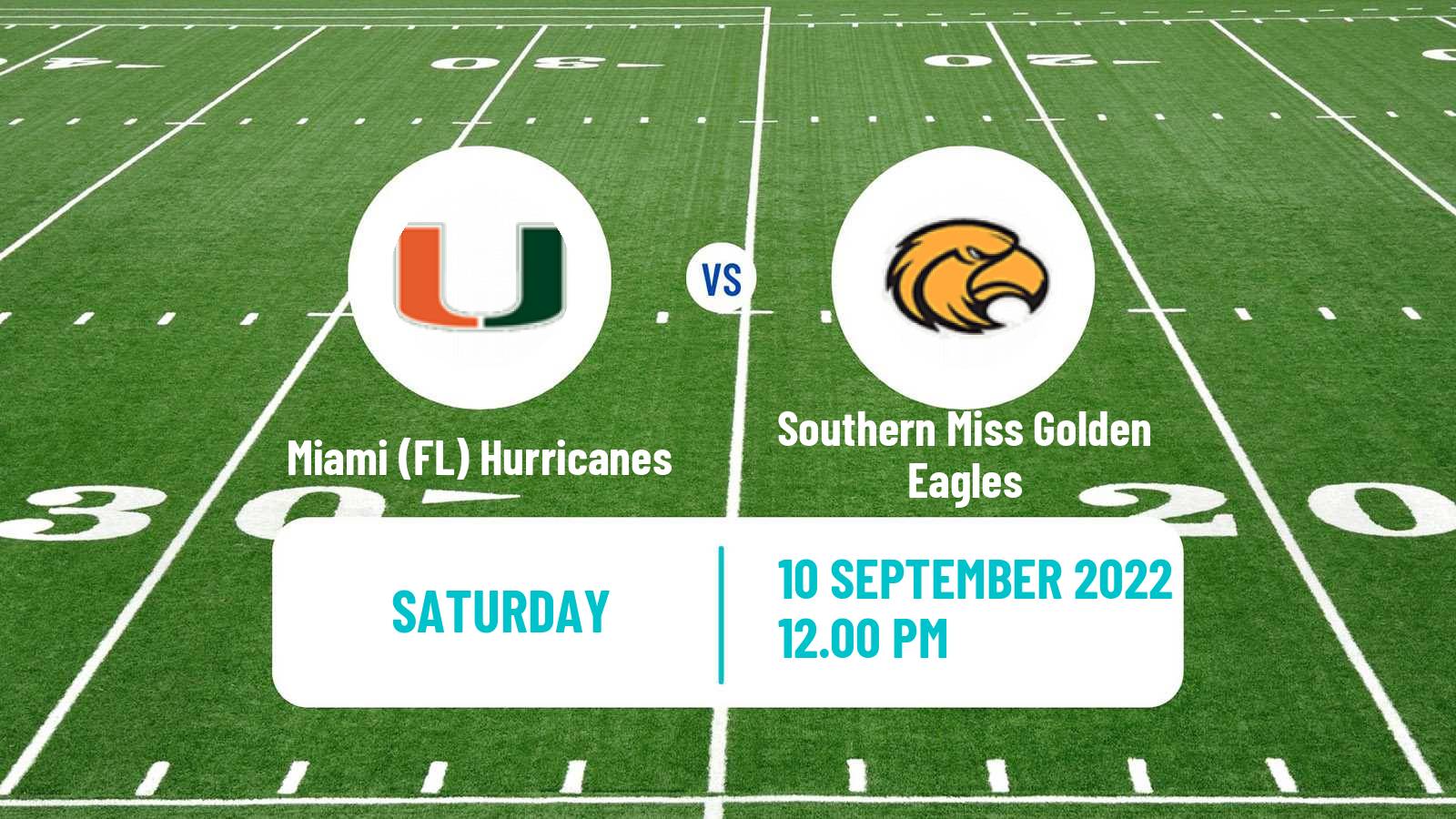 American football NCAA College Football Miami (FL) Hurricanes - Southern Miss Golden Eagles