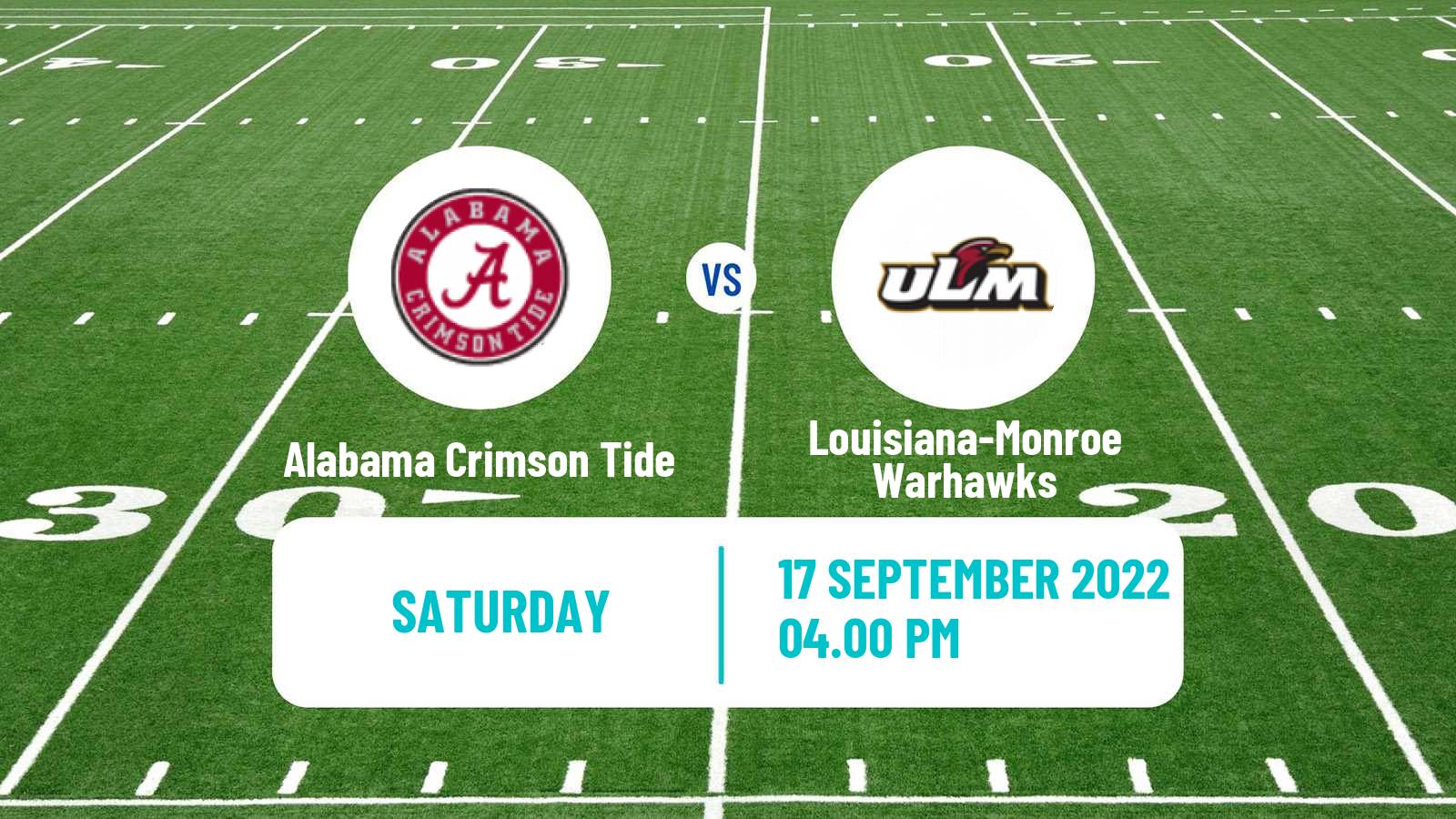 American football NCAA College Football Alabama Crimson Tide - Louisiana-Monroe Warhawks