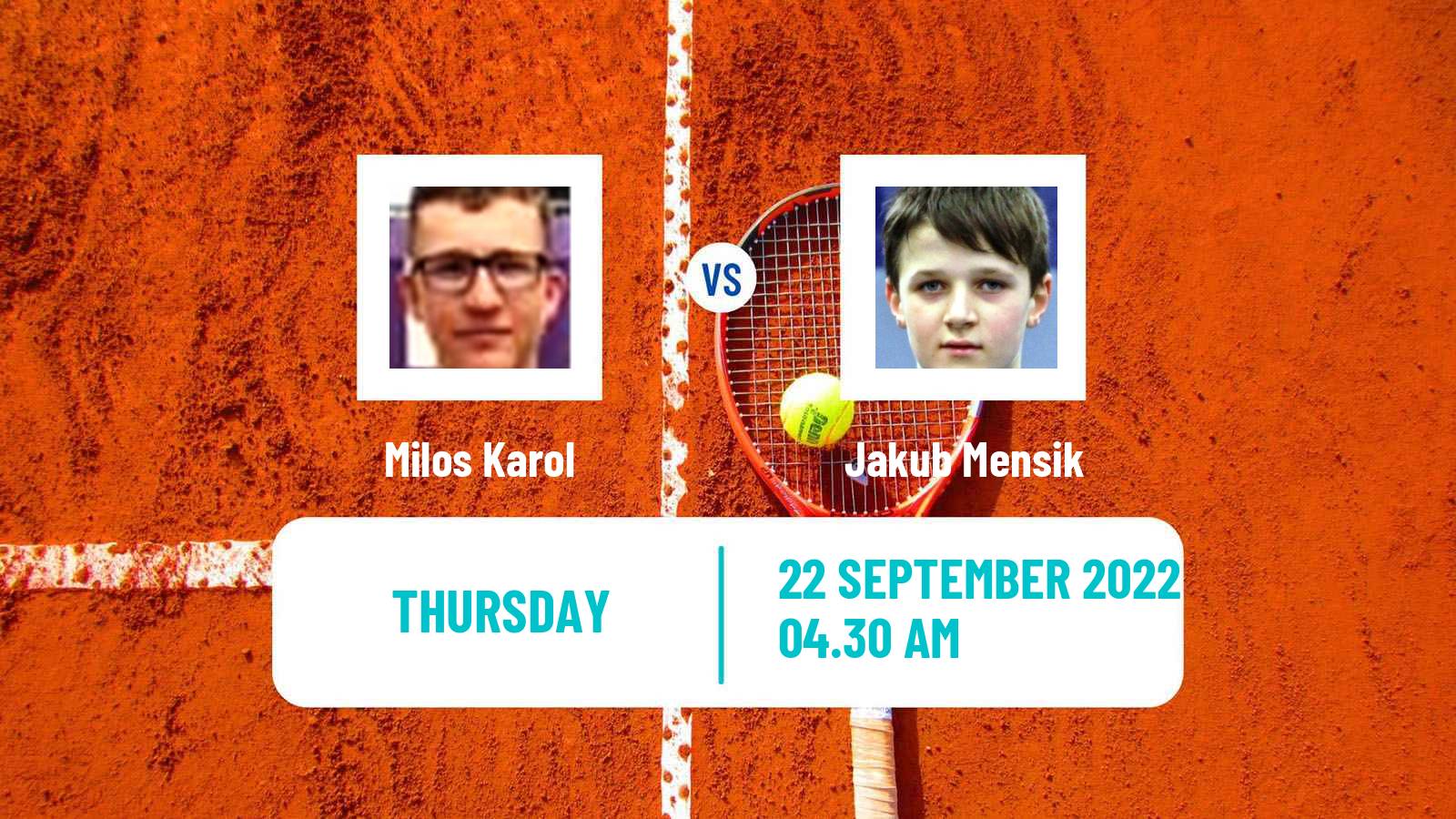 Tennis ITF Tournaments Milos Karol - Jakub Mensik