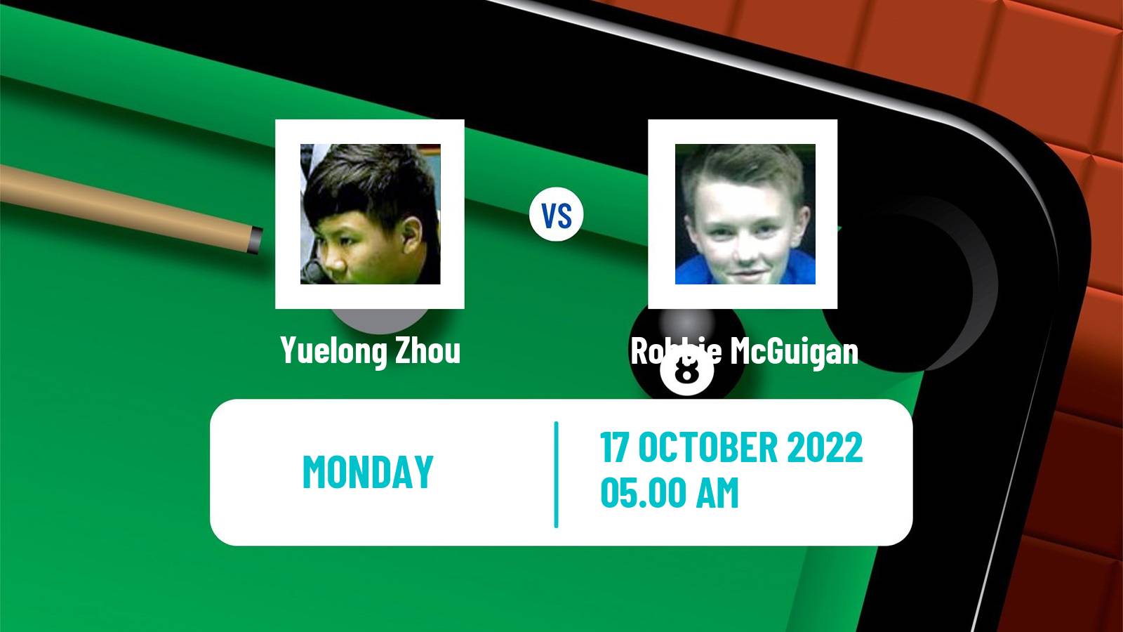Snooker Snooker Yuelong Zhou - Robbie McGuigan