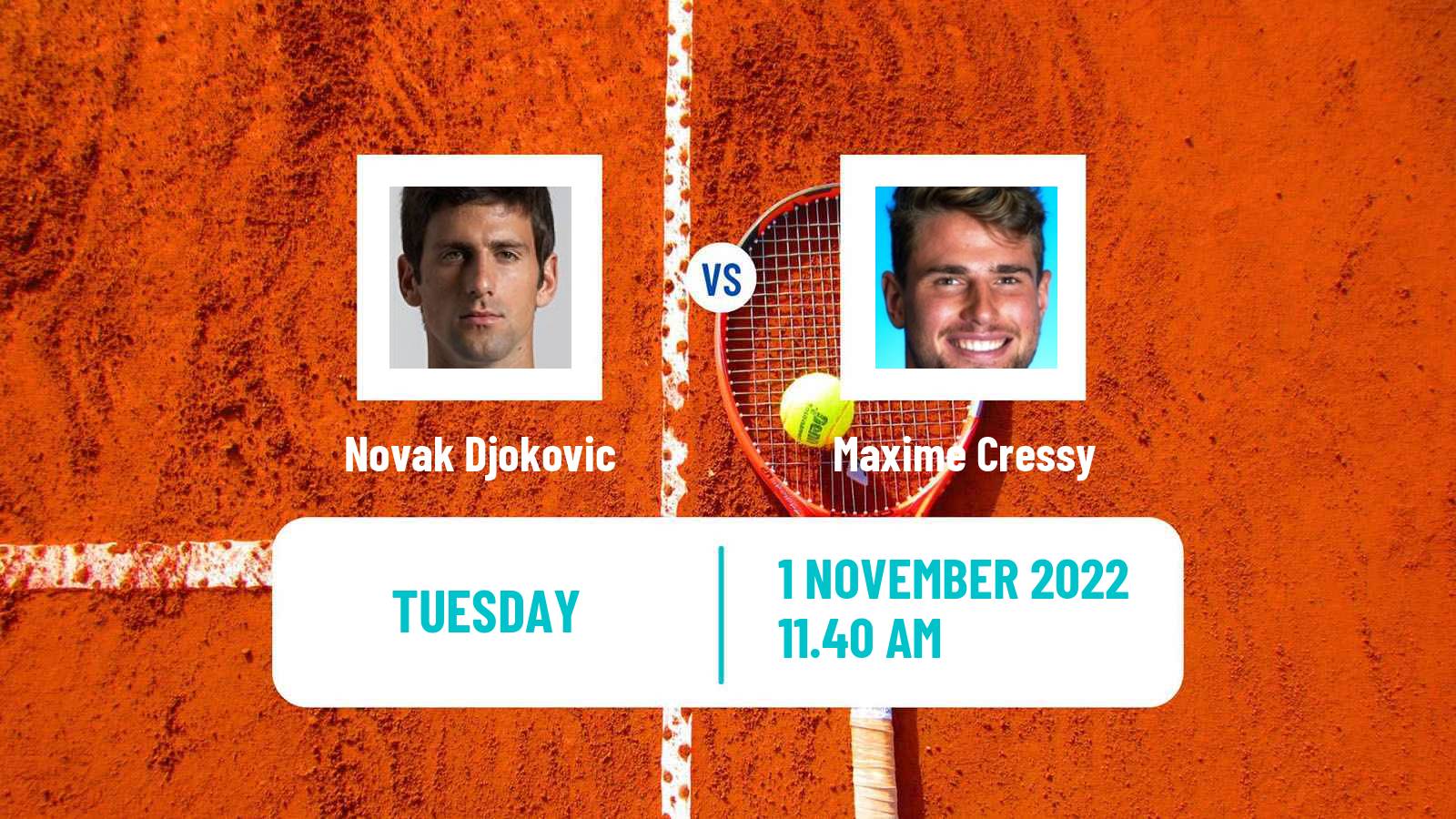 Tennis ATP Paris Novak Djokovic - Maxime Cressy