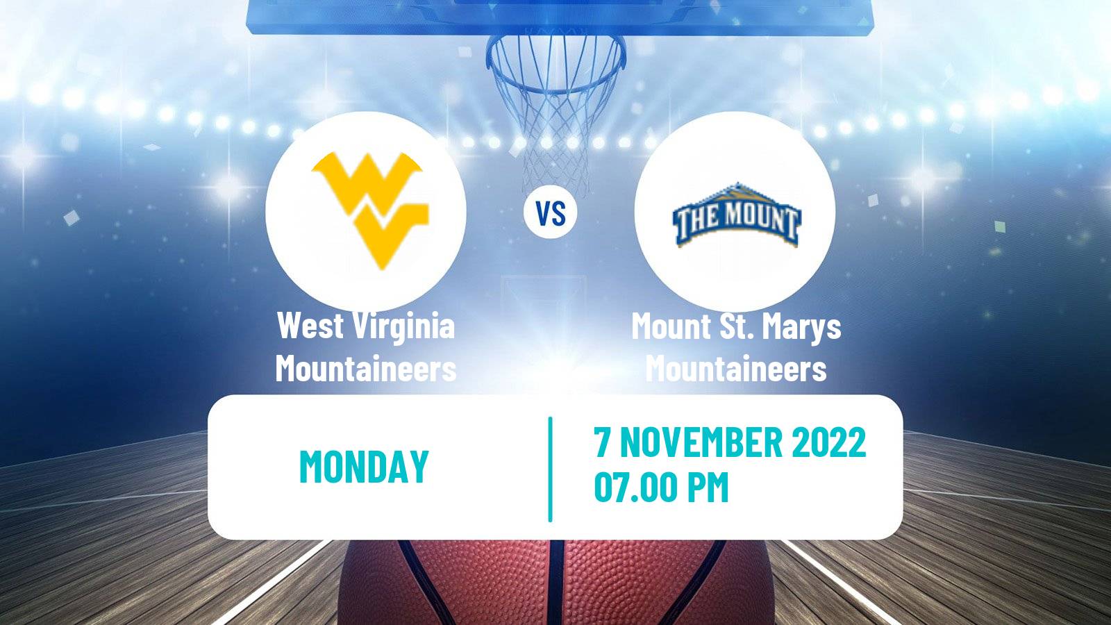 Basketball NCAA College Basketball West Virginia Mountaineers - Mount St. Marys Mountaineers