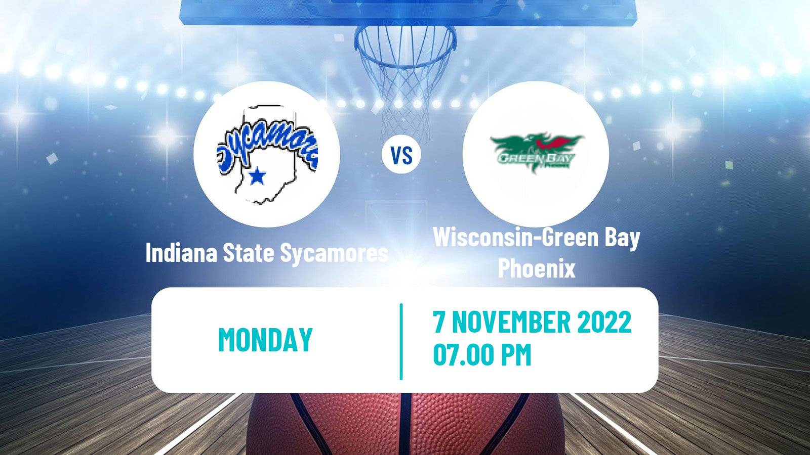 Basketball NCAA College Basketball Indiana State Sycamores - Wisconsin-Green Bay Phoenix