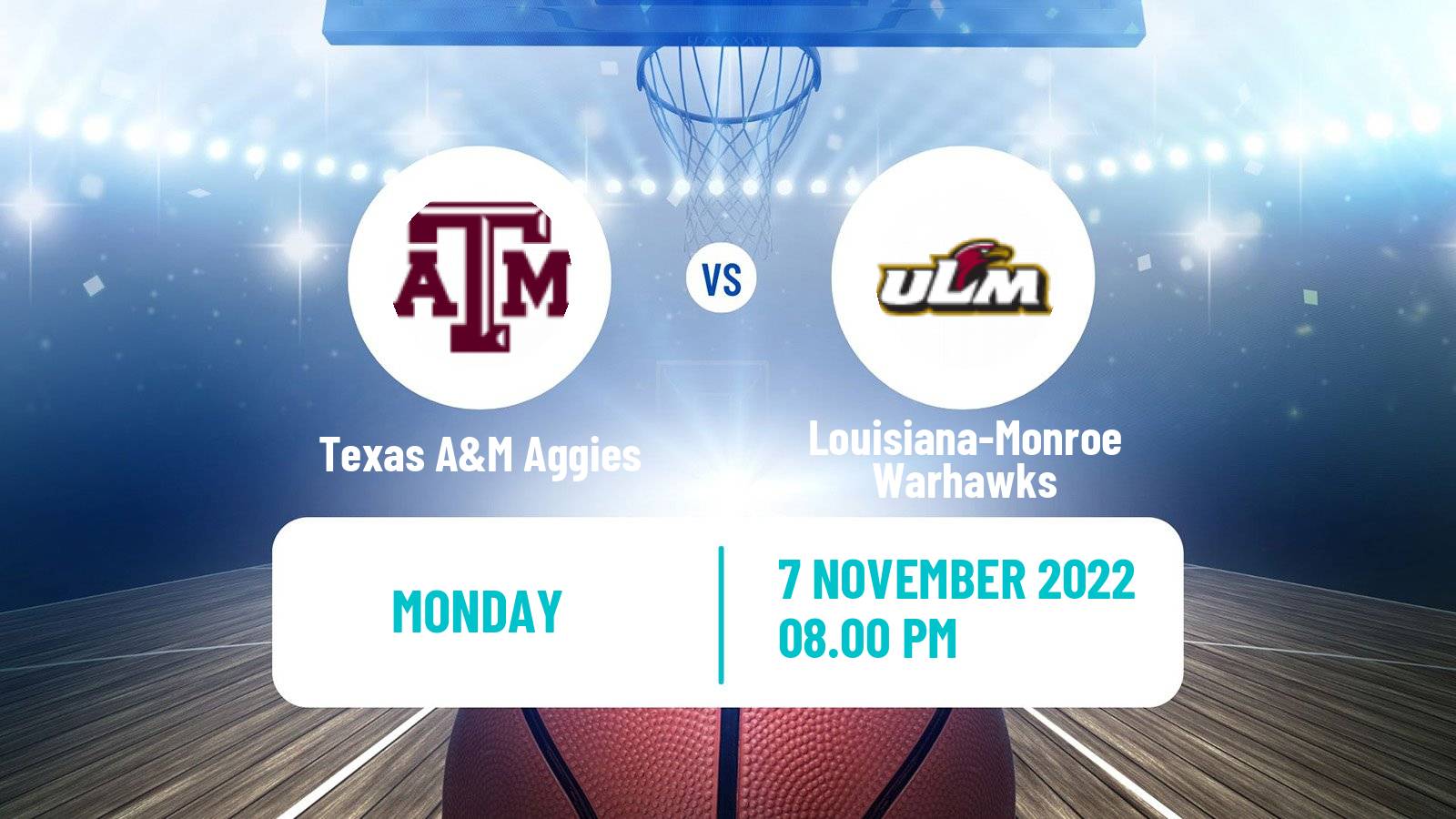 Basketball NCAA College Basketball Texas A&M Aggies - Louisiana-Monroe Warhawks