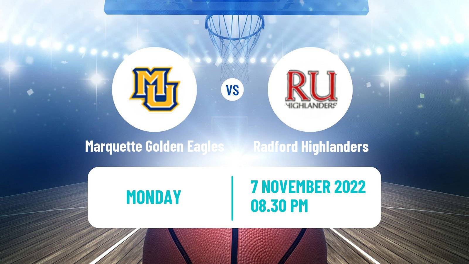 Basketball NCAA College Basketball Marquette Golden Eagles - Radford Highlanders