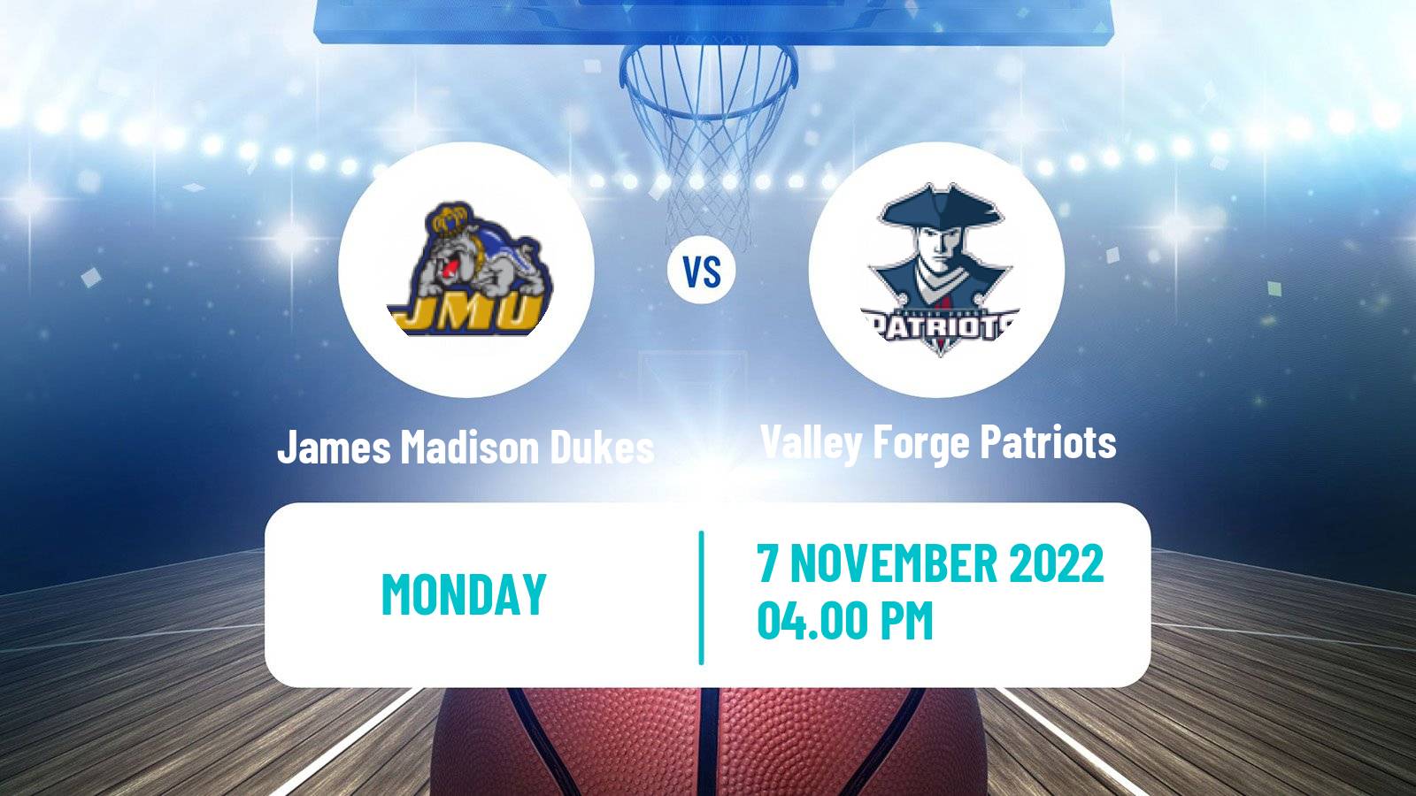 Basketball NCAA College Basketball James Madison Dukes - Valley Forge Patriots