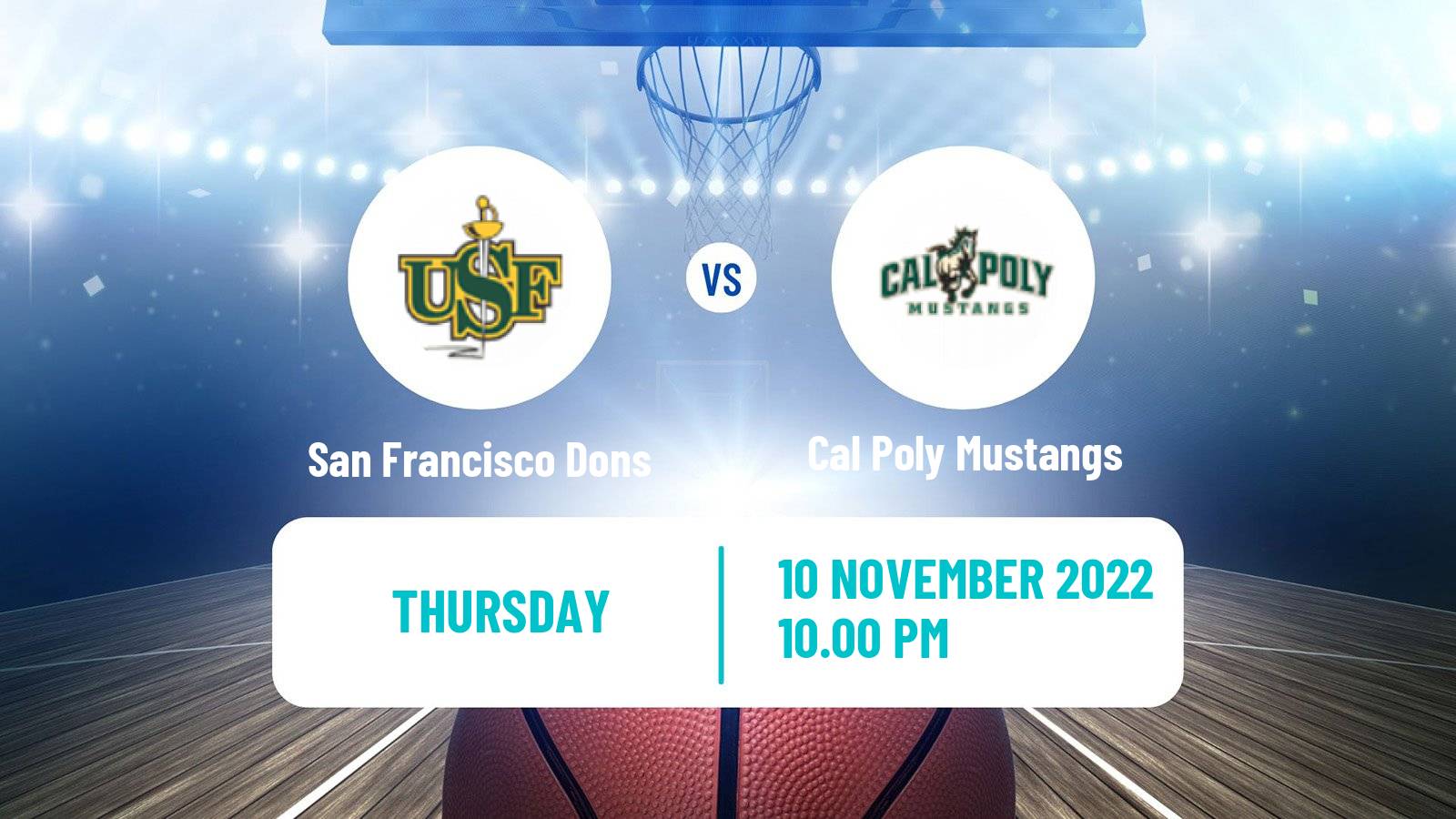 Basketball NCAA College Basketball San Francisco Dons - Cal Poly Mustangs