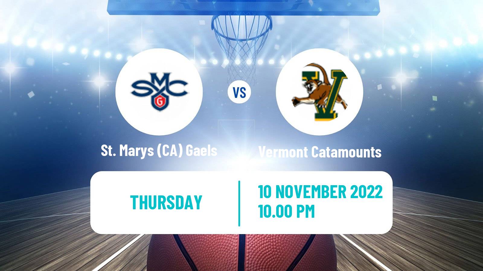 Basketball NCAA College Basketball St. Marys (CA) Gaels - Vermont Catamounts