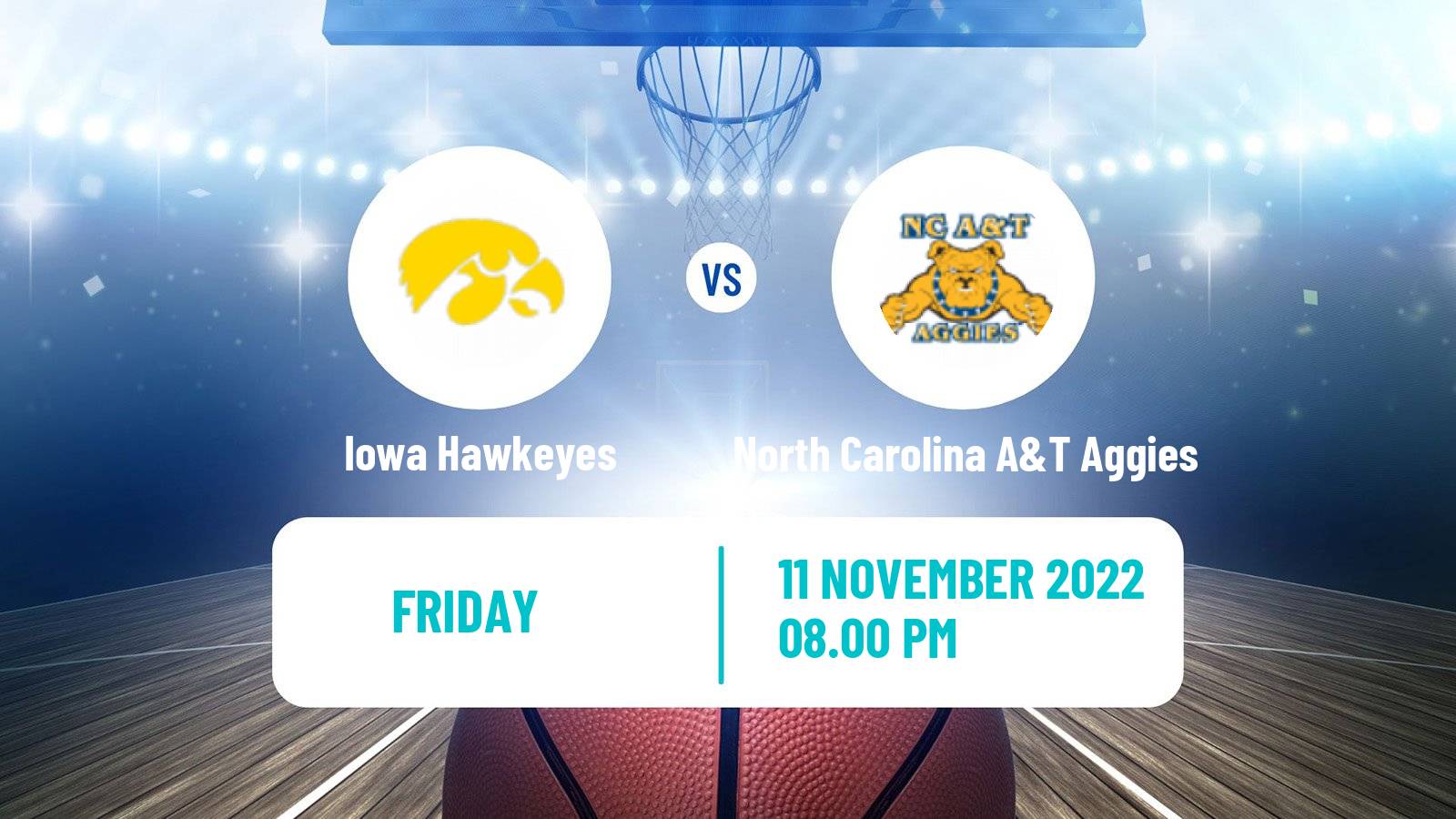 Basketball NCAA College Basketball Iowa Hawkeyes - North Carolina A&T Aggies