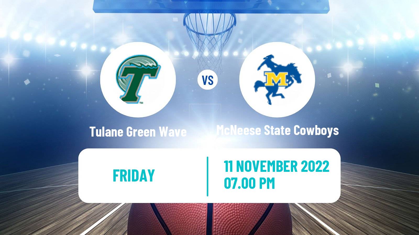 Basketball NCAA College Basketball Tulane Green Wave - McNeese State Cowboys