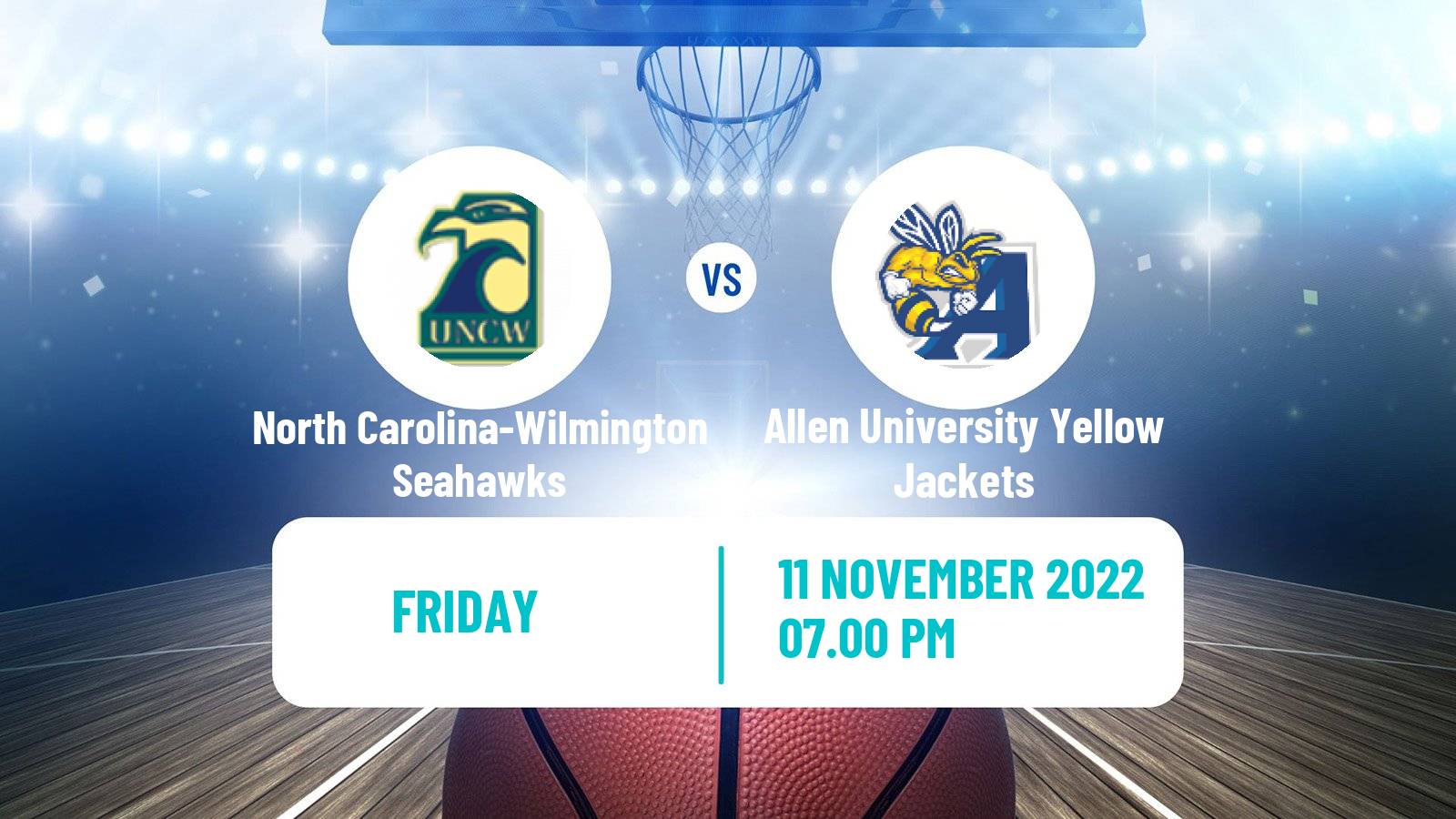 Basketball NCAA College Basketball North Carolina-Wilmington Seahawks - Allen University Yellow Jackets