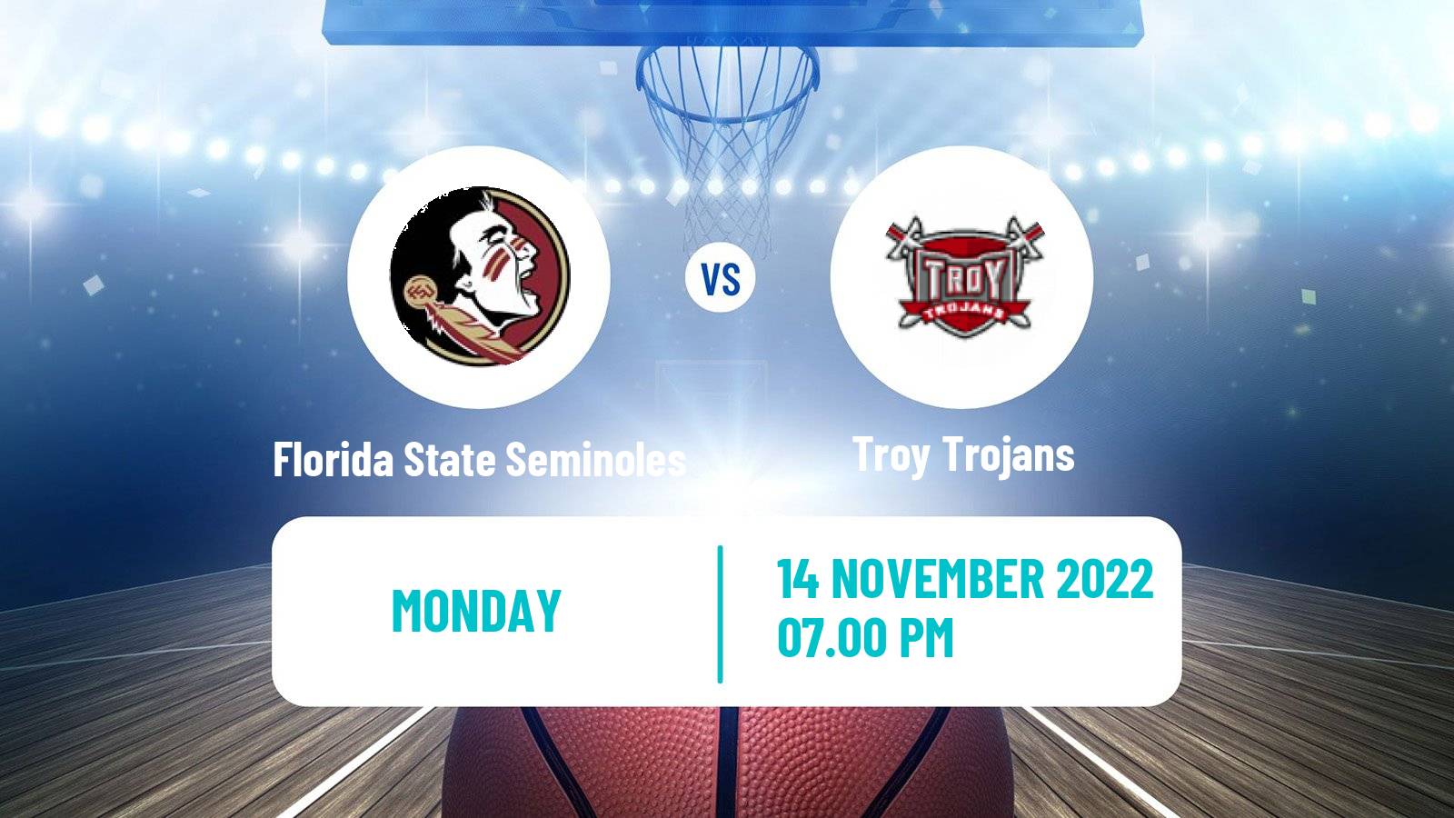 Basketball NCAA College Basketball Florida State Seminoles - Troy Trojans