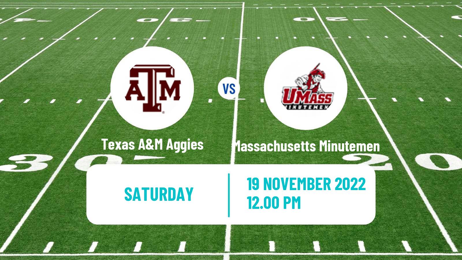 American football NCAA College Football Texas A&M Aggies - Massachusetts Minutemen