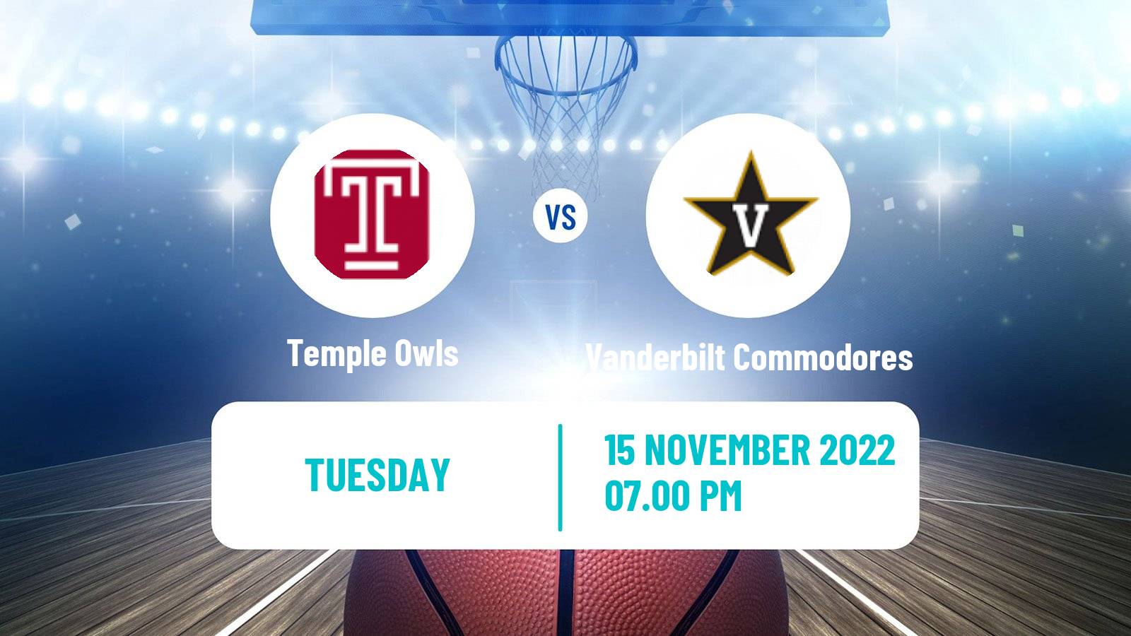 Basketball NCAA College Basketball Temple Owls - Vanderbilt Commodores