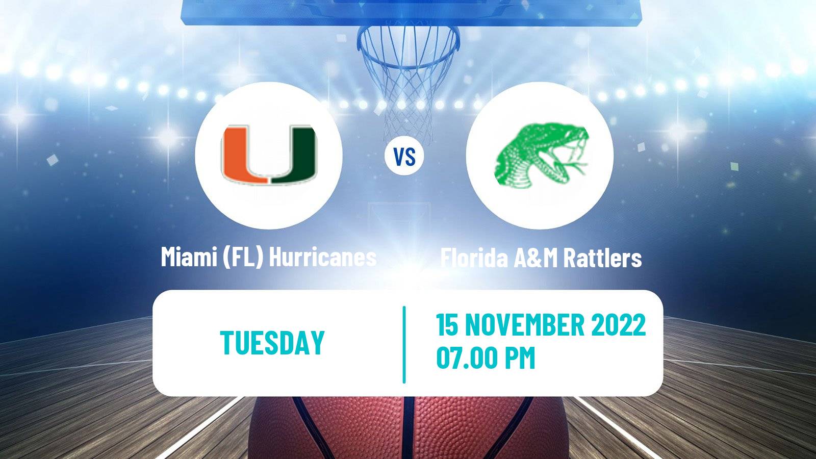 Basketball NCAA College Basketball Miami (FL) Hurricanes - Florida A&M Rattlers