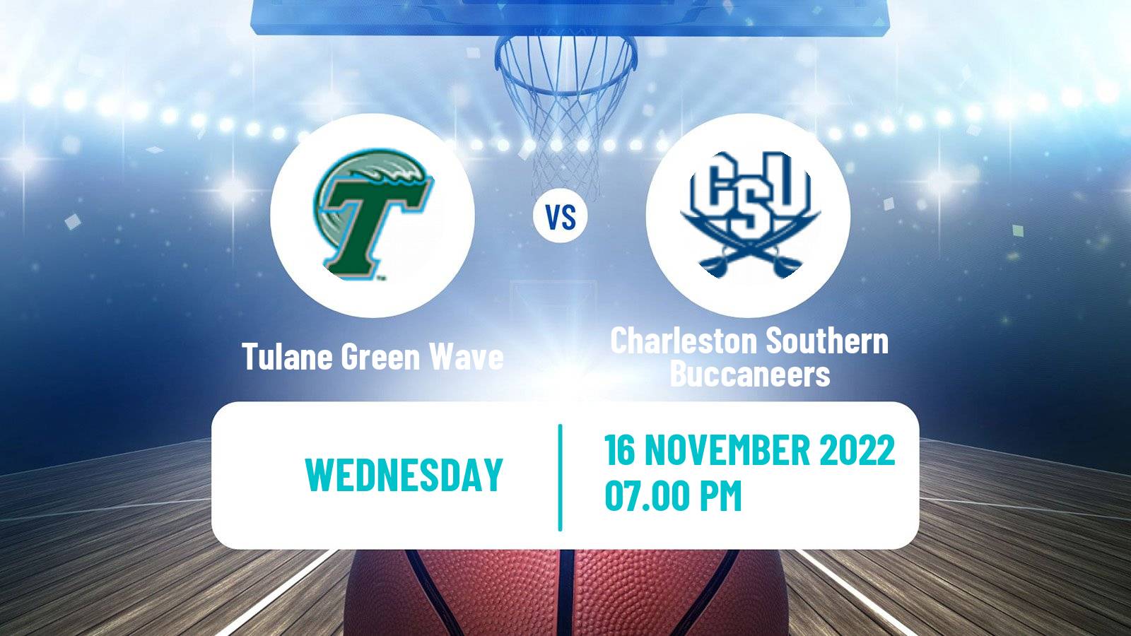 Basketball NCAA College Basketball Tulane Green Wave - Charleston Southern Buccaneers