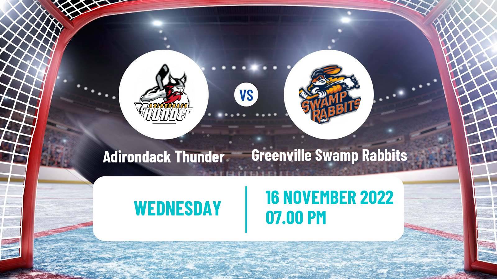 Hockey ECHL Adirondack Thunder - Greenville Swamp Rabbits