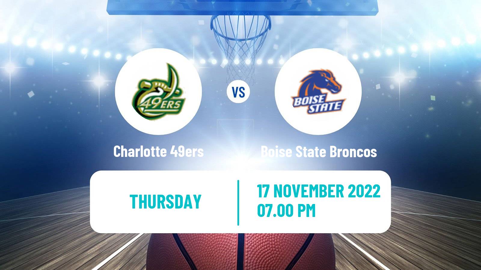 Basketball NCAA College Basketball Charlotte 49ers - Boise State Broncos