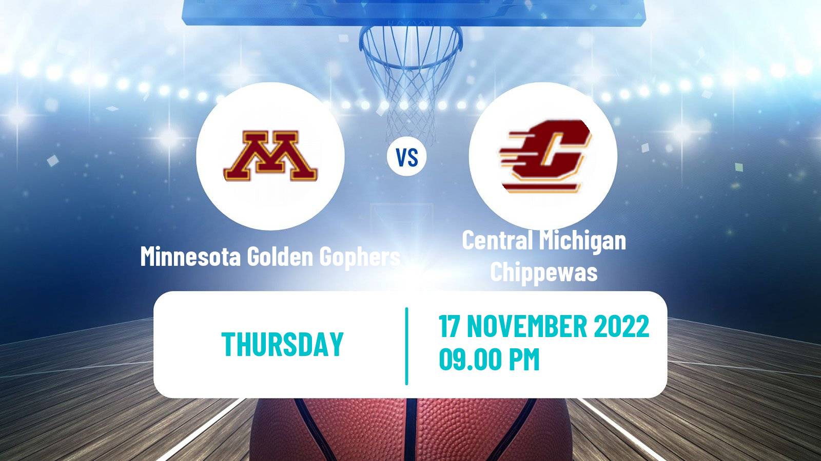 Basketball NCAA College Basketball Minnesota Golden Gophers - Central Michigan Chippewas