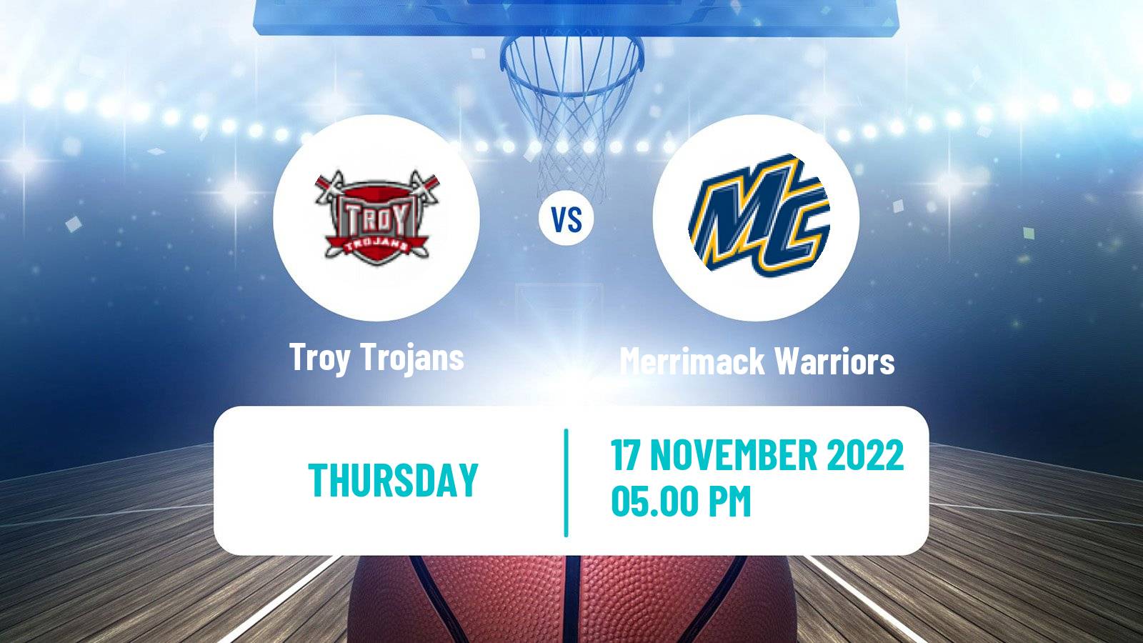 Basketball NCAA College Basketball Troy Trojans - Merrimack Warriors