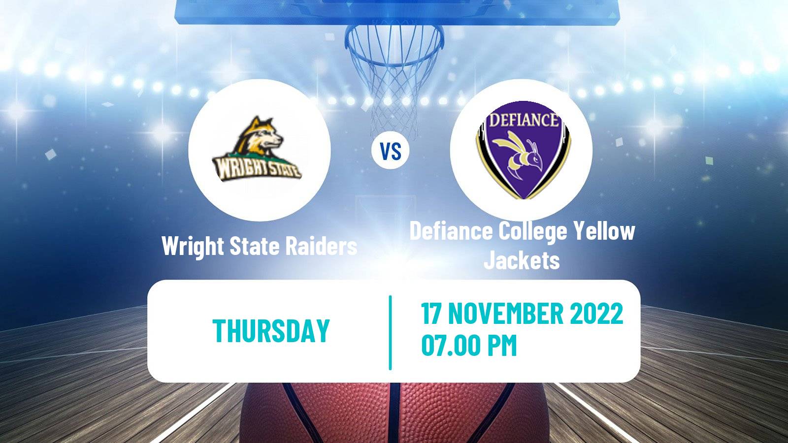 Basketball NCAA College Basketball Wright State Raiders - Defiance College Yellow Jackets