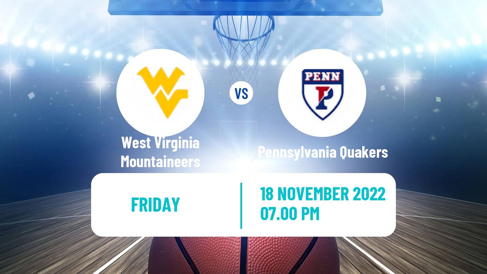 Basketball NCAA College Basketball West Virginia Mountaineers - Pennsylvania Quakers