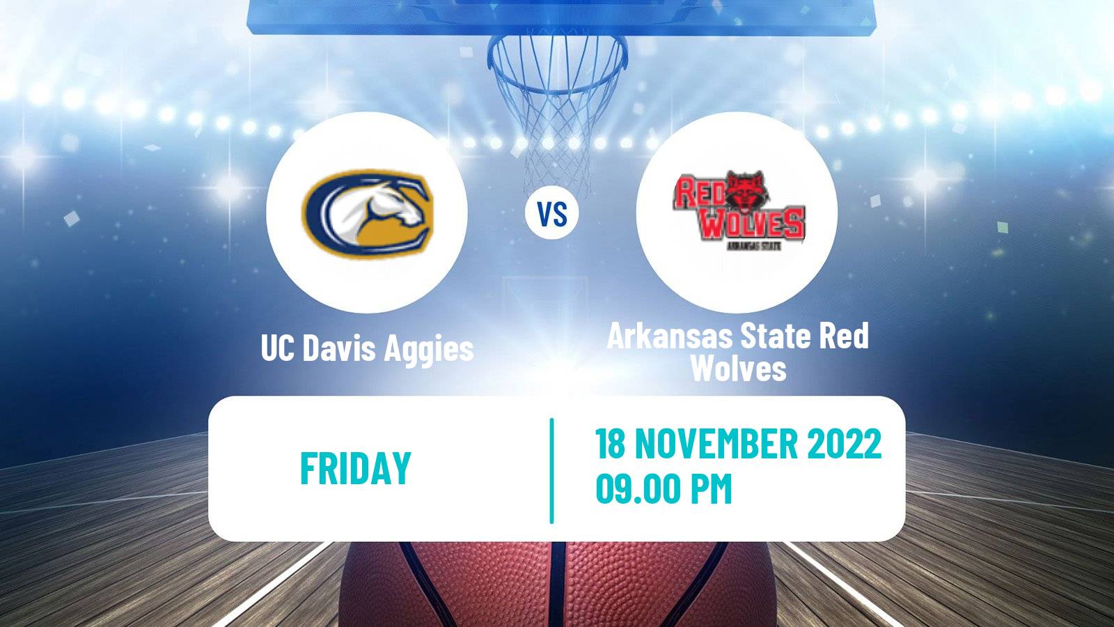 Basketball NCAA College Basketball UC Davis Aggies - Arkansas State Red Wolves