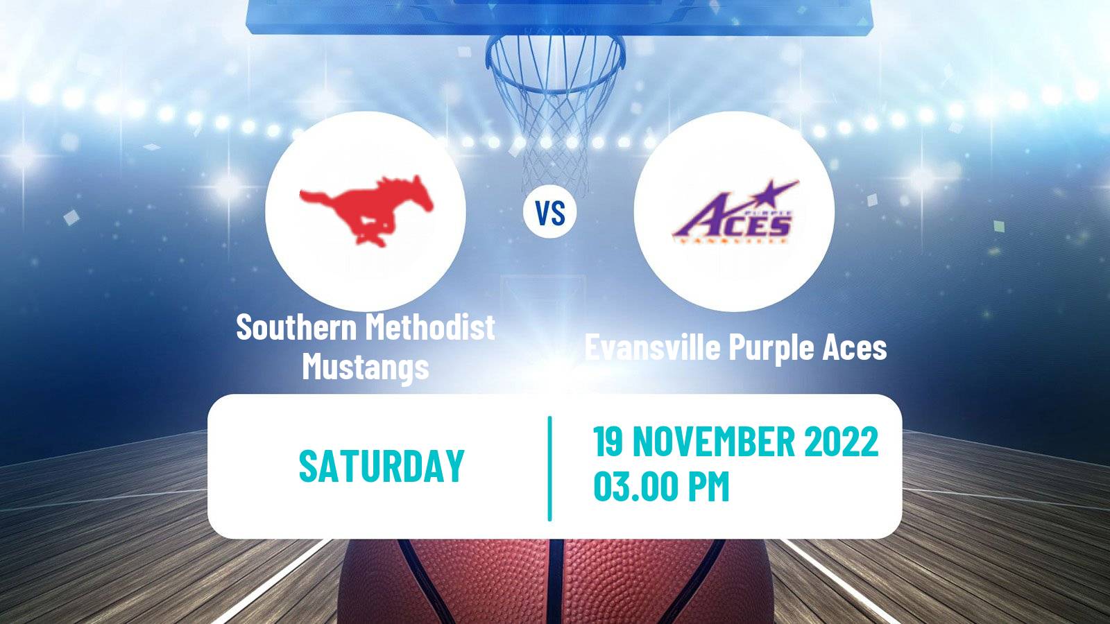 Basketball NCAA College Basketball Southern Methodist Mustangs - Evansville Purple Aces