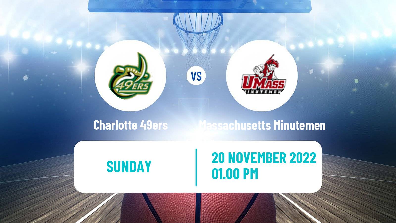 Basketball NCAA College Basketball Charlotte 49ers - Massachusetts Minutemen