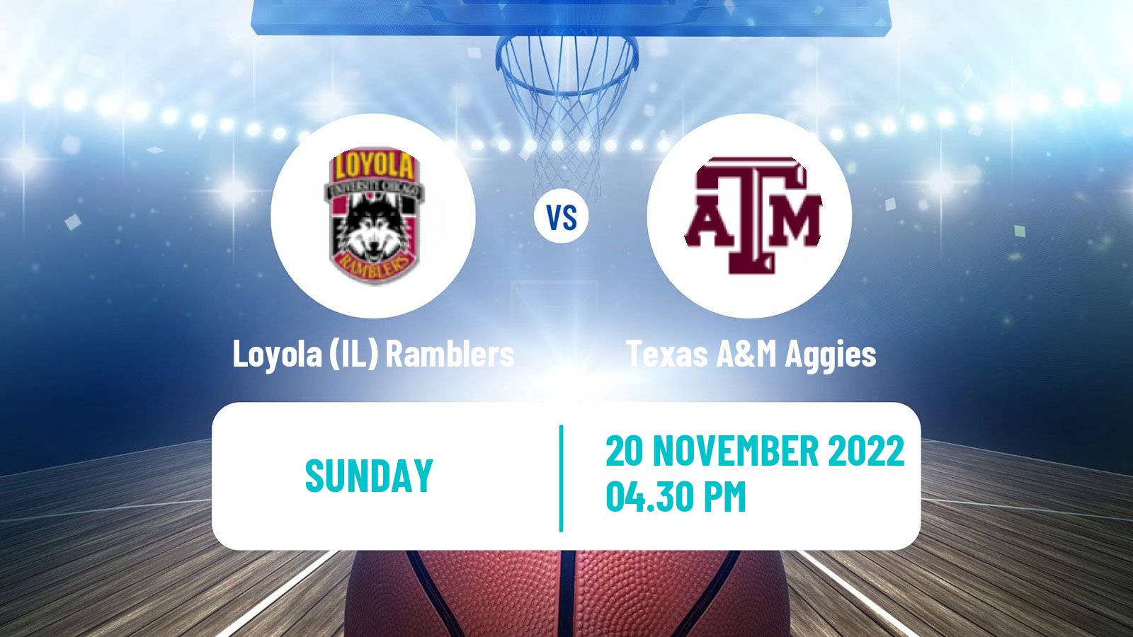 Basketball NCAA College Basketball Loyola (IL) Ramblers - Texas A&M Aggies