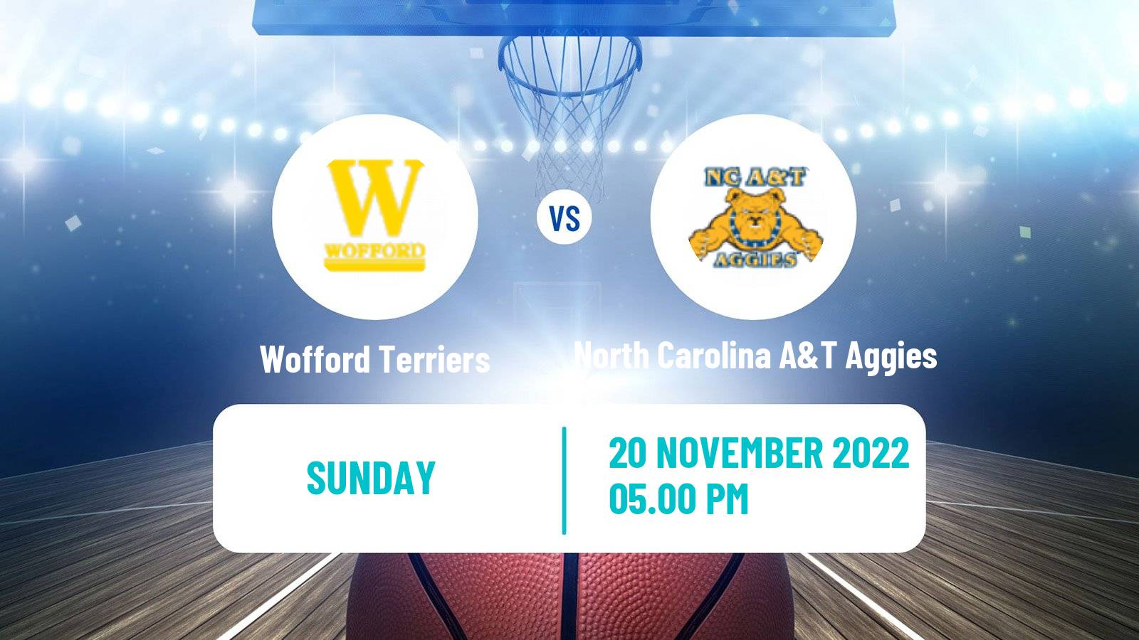 Basketball NCAA College Basketball Wofford Terriers - North Carolina A&T Aggies