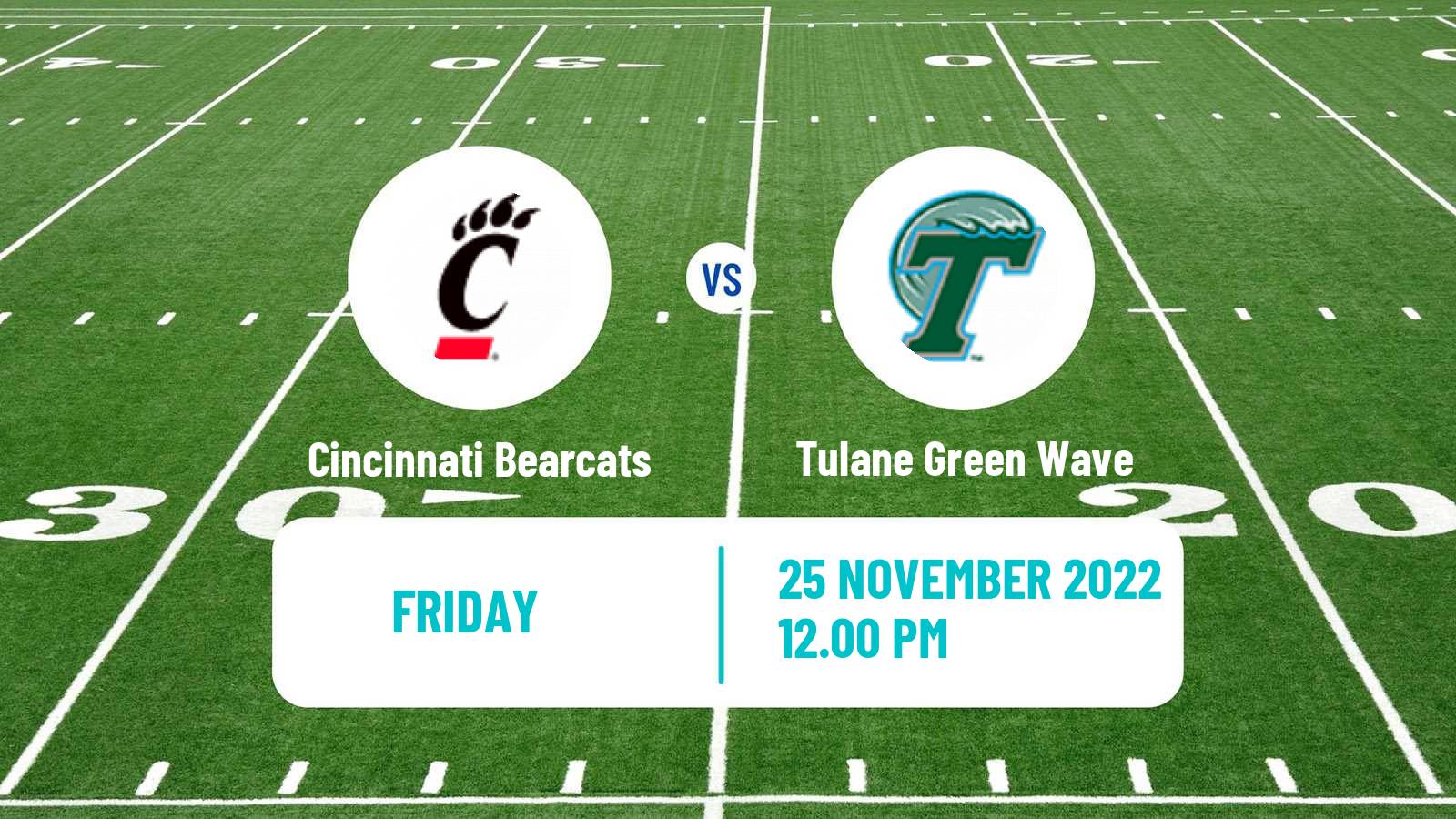 American football NCAA College Football Cincinnati Bearcats - Tulane Green Wave