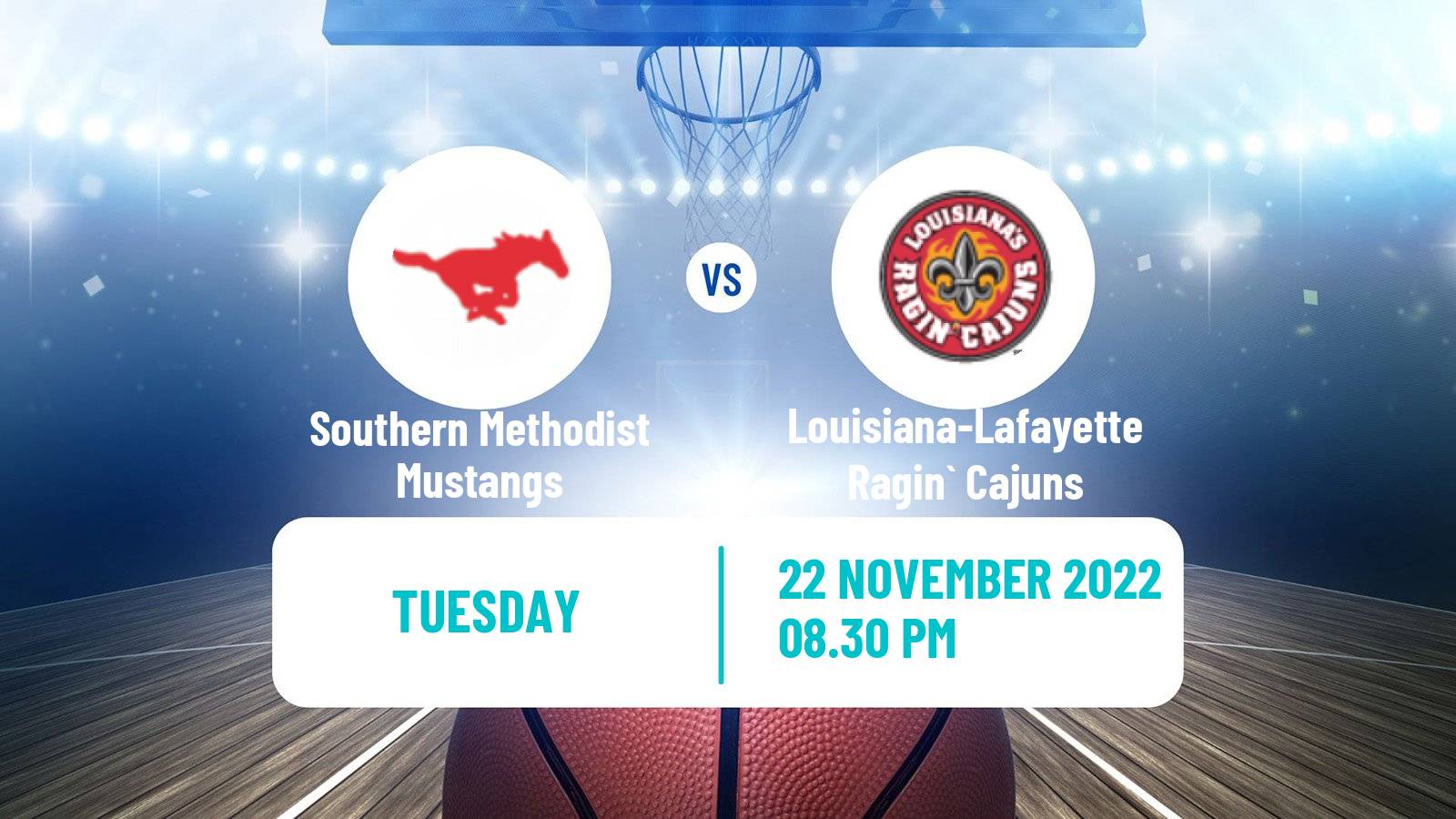 Basketball NCAA College Basketball Southern Methodist Mustangs - Louisiana-Lafayette Ragin` Cajuns