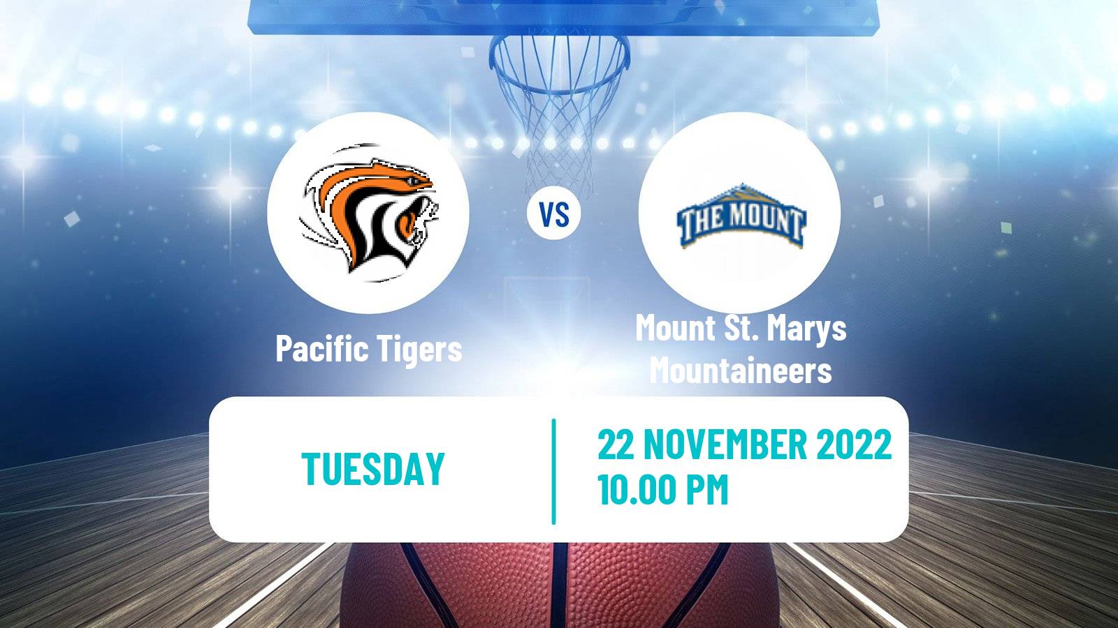 Basketball NCAA College Basketball Pacific Tigers - Mount St. Marys Mountaineers