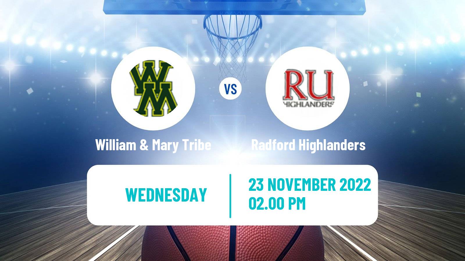 Basketball NCAA College Basketball William & Mary Tribe - Radford Highlanders