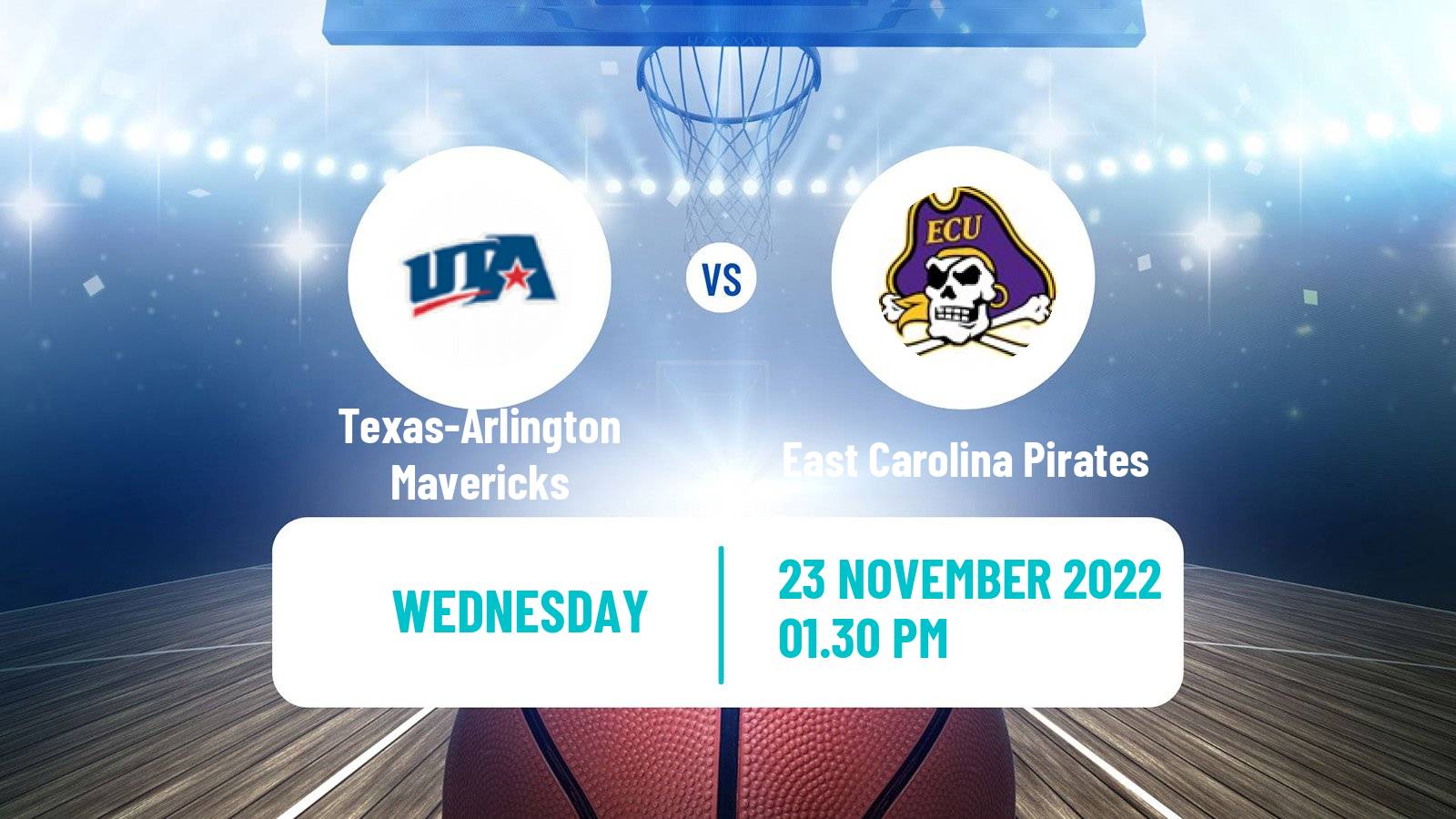 Basketball NCAA College Basketball Texas-Arlington Mavericks - East Carolina Pirates