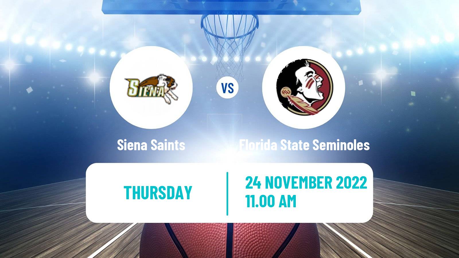 Basketball NCAA College Basketball Siena Saints - Florida State Seminoles