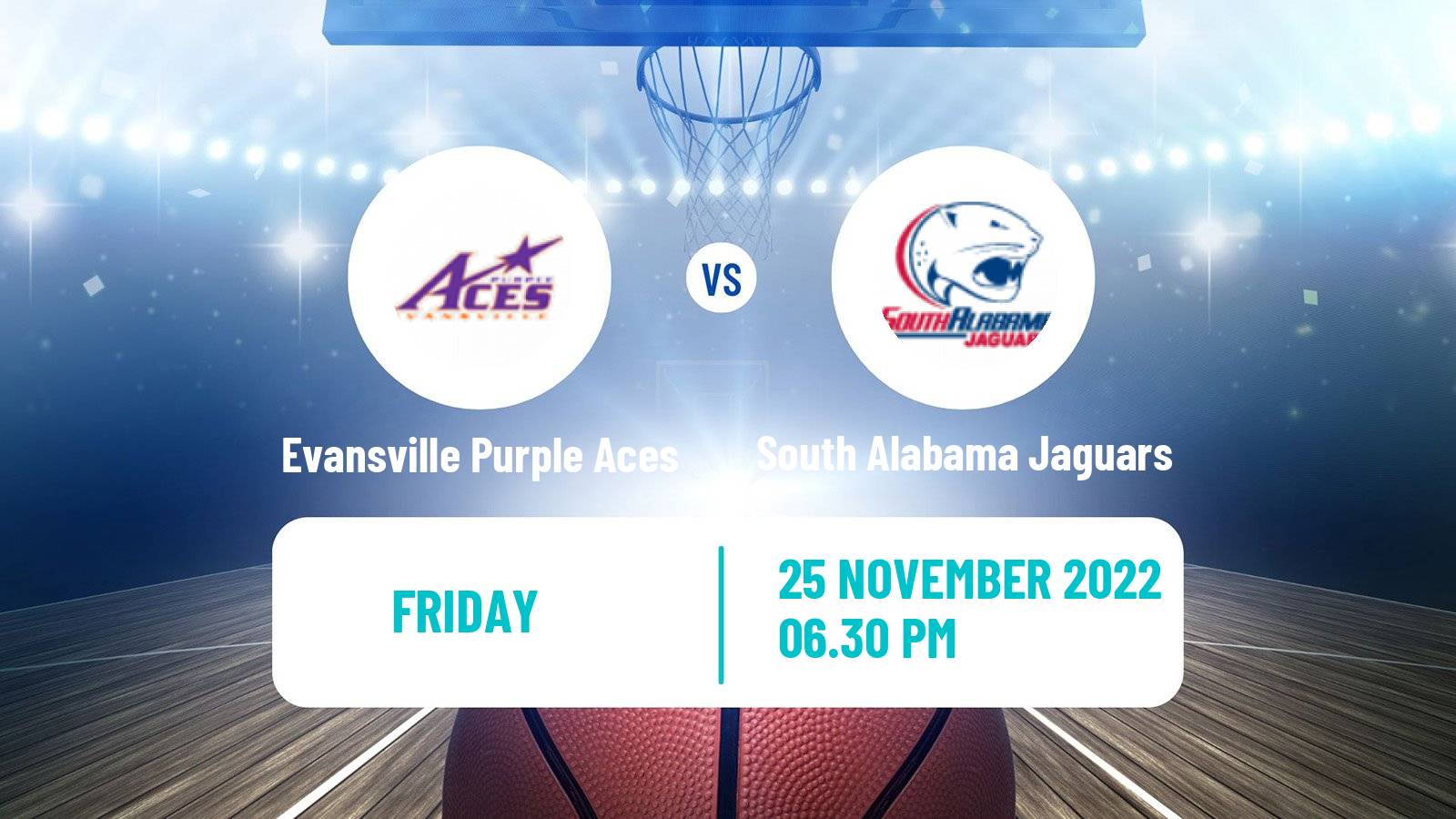 Basketball NCAA College Basketball Evansville Purple Aces - South Alabama Jaguars