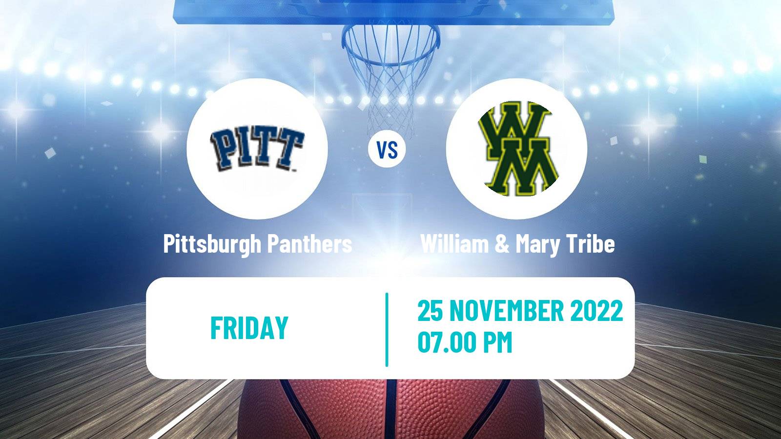 Basketball NCAA College Basketball Pittsburgh Panthers - William & Mary Tribe