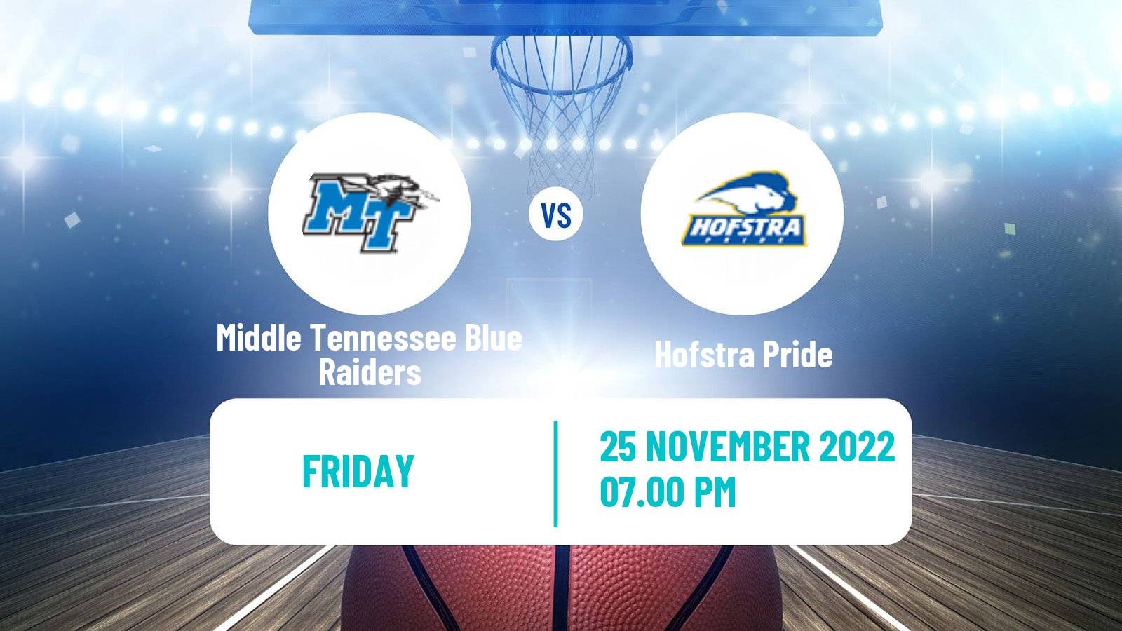 Basketball NCAA College Basketball Middle Tennessee Blue Raiders - Hofstra Pride