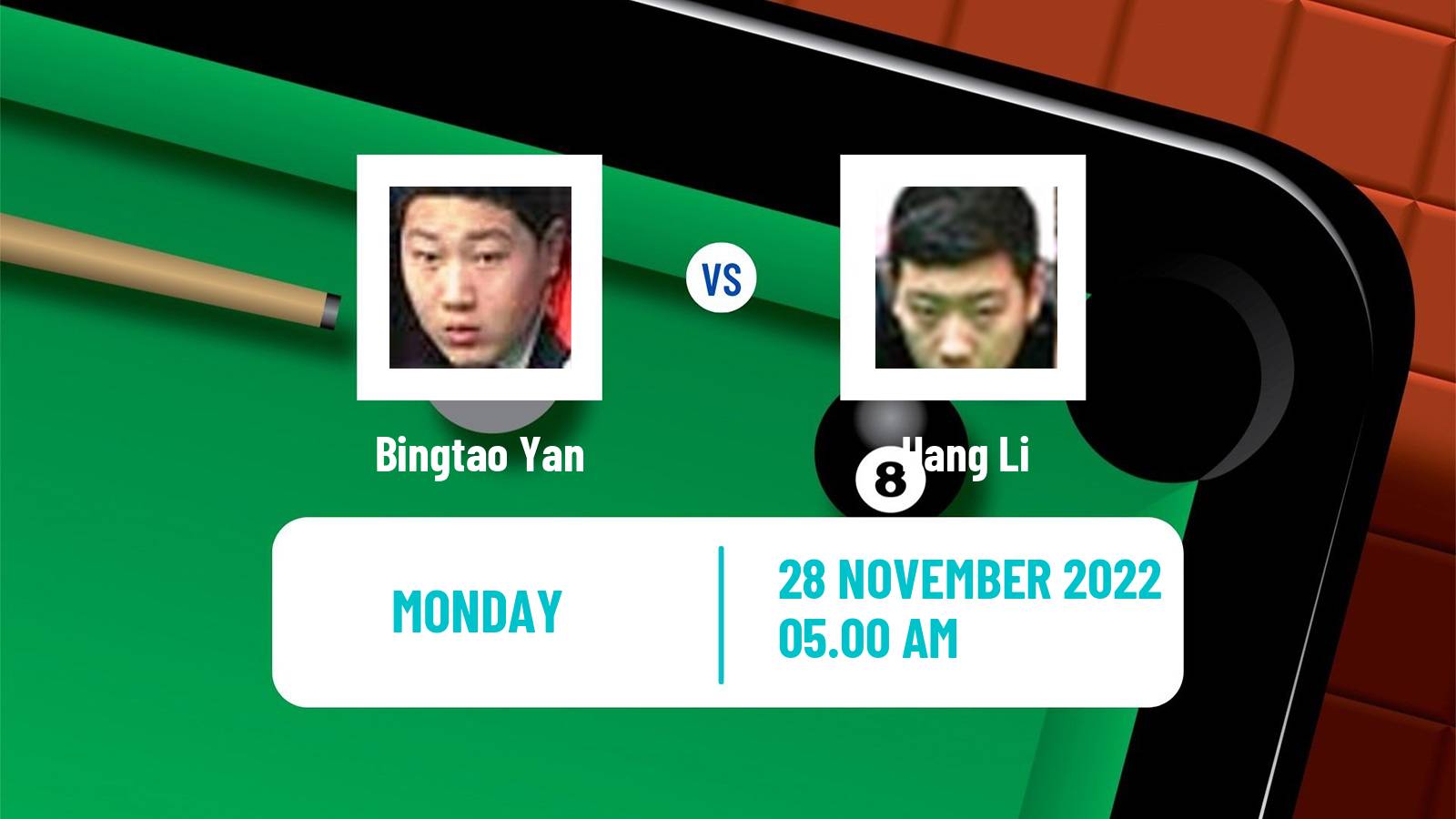 Snooker Snooker Bingtao Yan - Hang Li