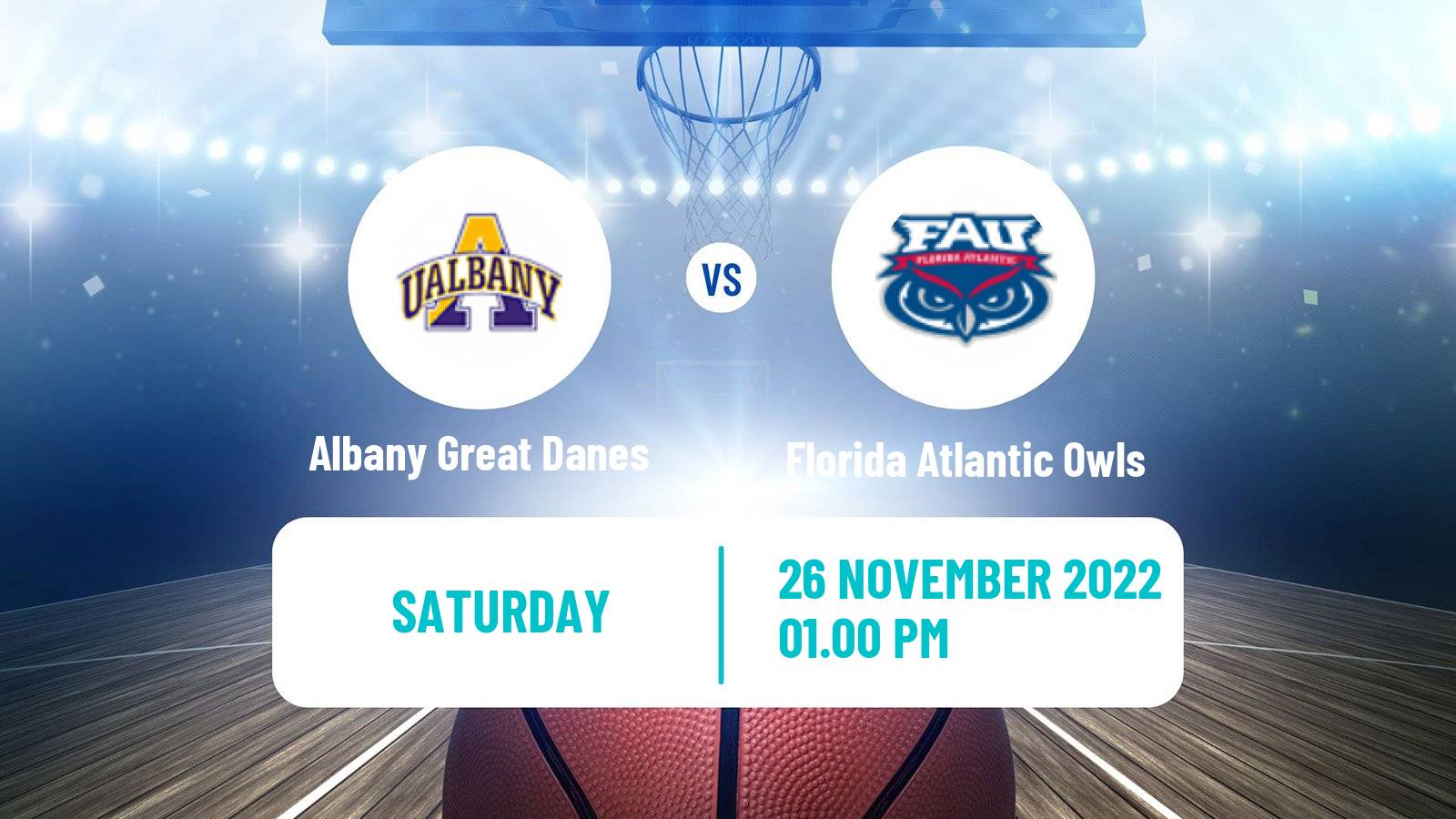 Basketball NCAA College Basketball Albany Great Danes - Florida Atlantic Owls