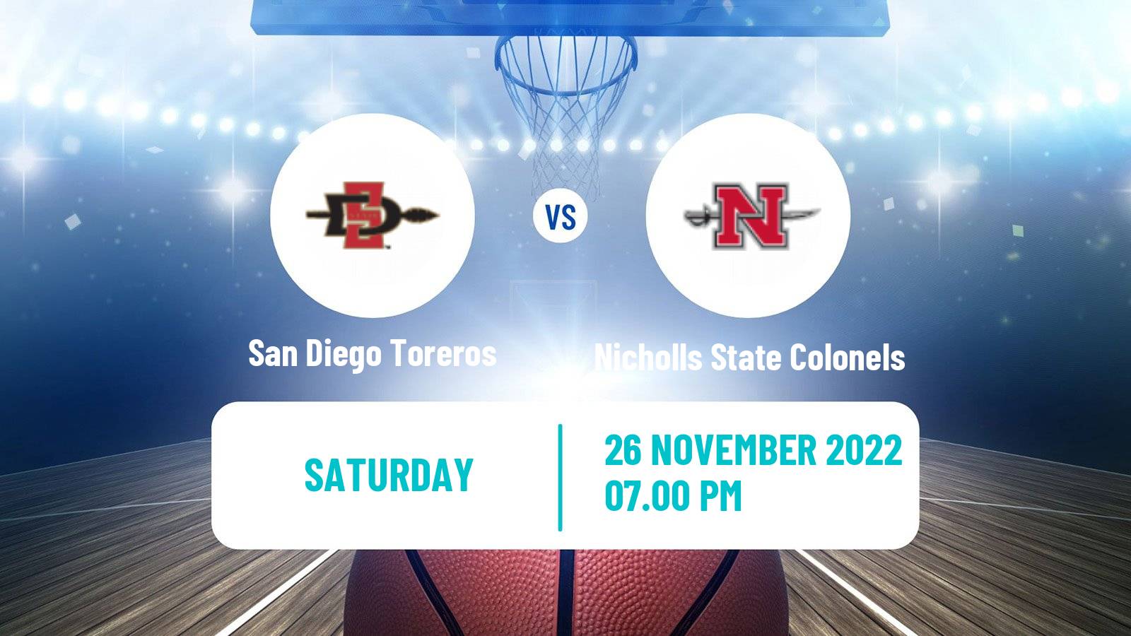 Basketball NCAA College Basketball San Diego Toreros - Nicholls State Colonels