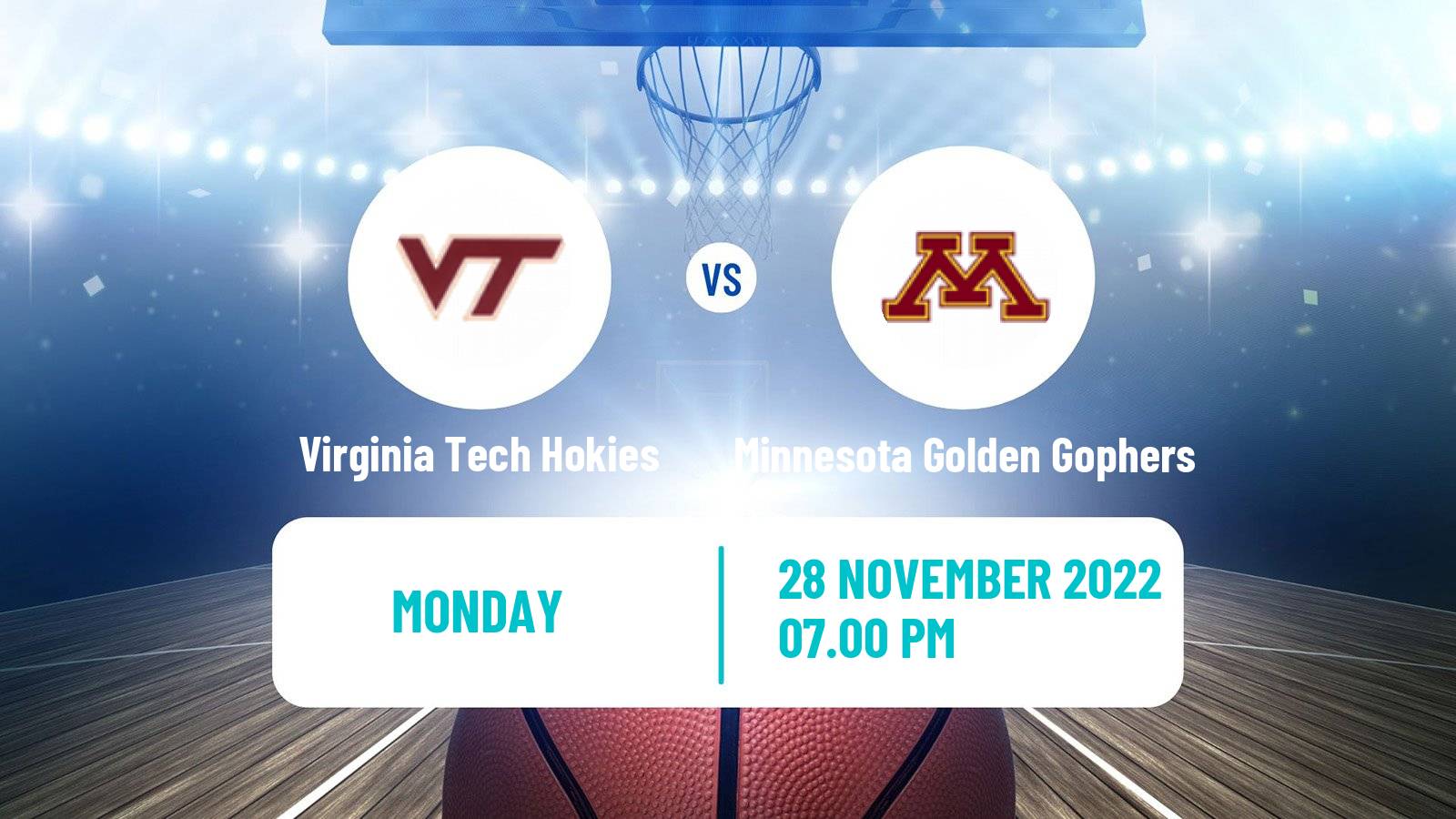 Basketball NCAA College Basketball Virginia Tech Hokies - Minnesota Golden Gophers