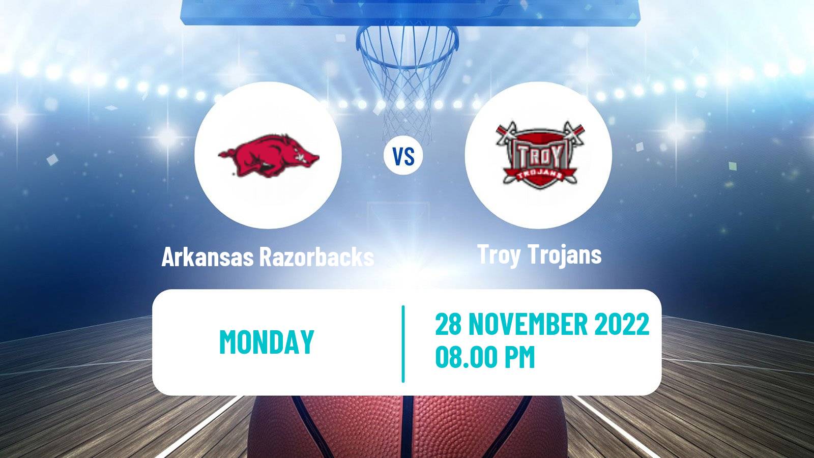 Basketball NCAA College Basketball Arkansas Razorbacks - Troy Trojans