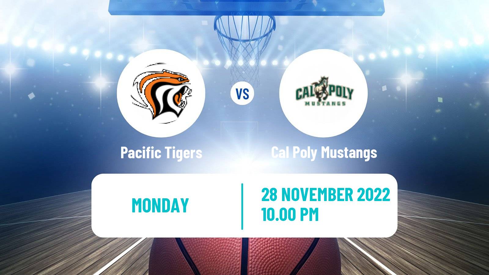 Basketball NCAA College Basketball Pacific Tigers - Cal Poly Mustangs