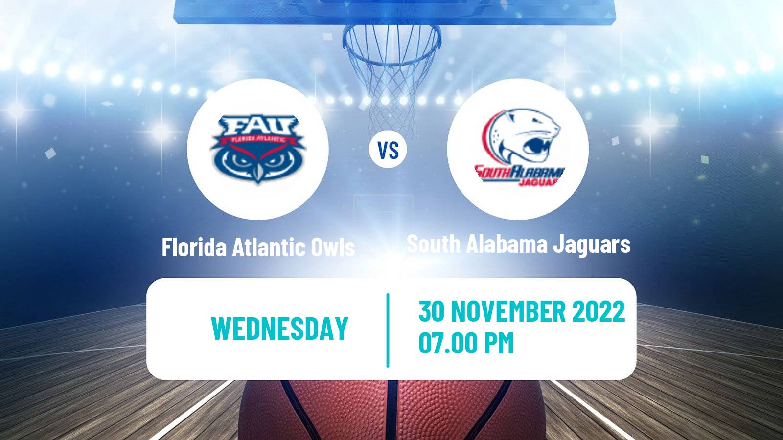 Basketball NCAA College Basketball Florida Atlantic Owls - South Alabama Jaguars