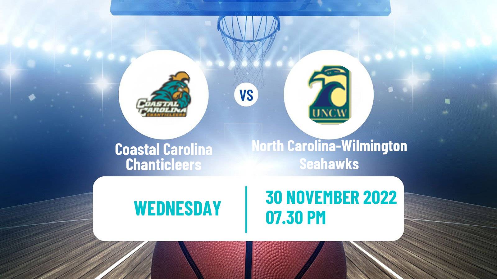 Basketball NCAA College Basketball Coastal Carolina Chanticleers - North Carolina-Wilmington Seahawks