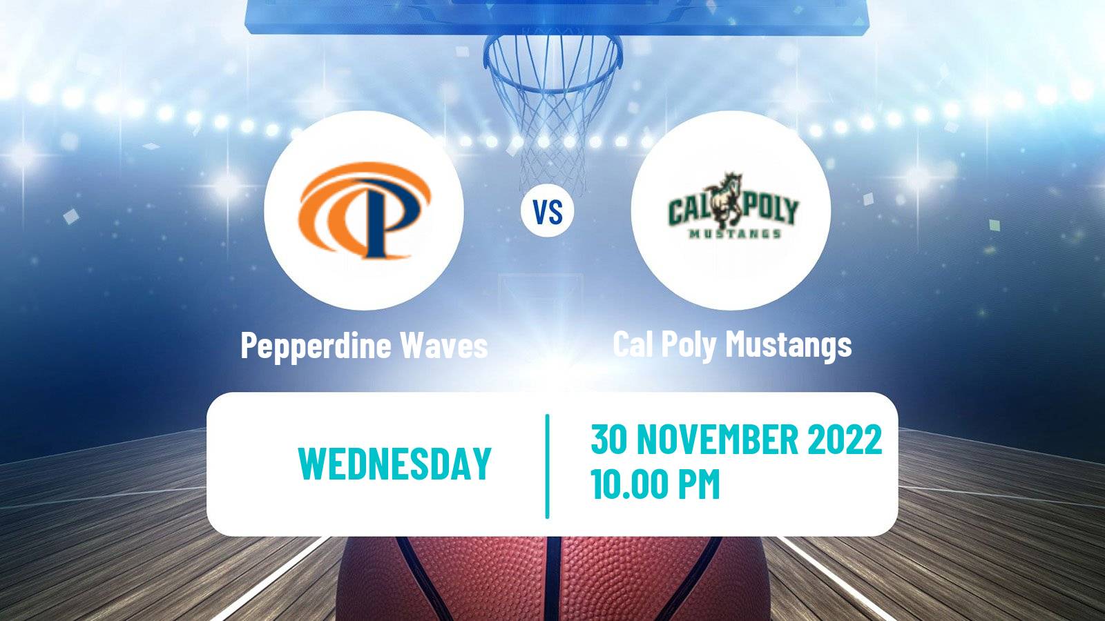 Basketball NCAA College Basketball Pepperdine Waves - Cal Poly Mustangs